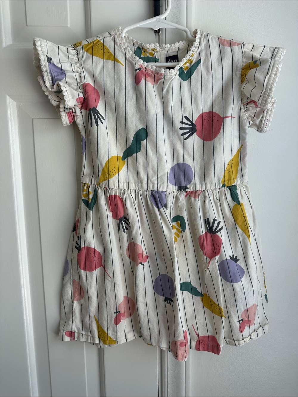 Tea Collection White Dress with Pink, Yellow, Purple & Green Print